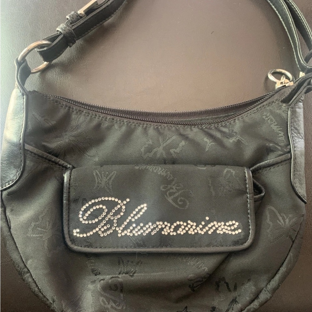 Blumarine Black Shoulder Bag with Rhinestone Logo